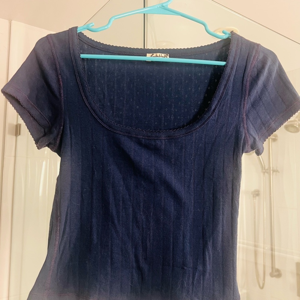 Free People Navy Scoop Neck Short Sleeve Tee